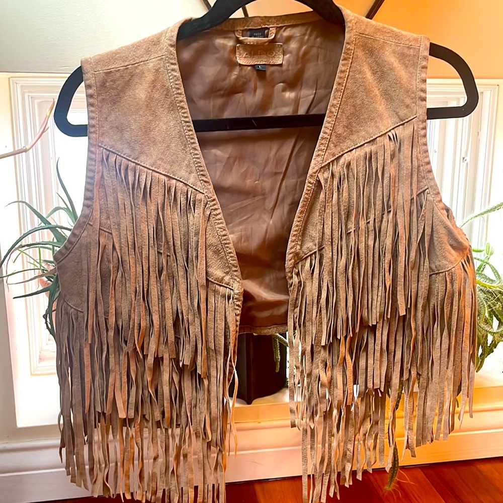 Aldo Western Suede Leather Fringe crop vest
